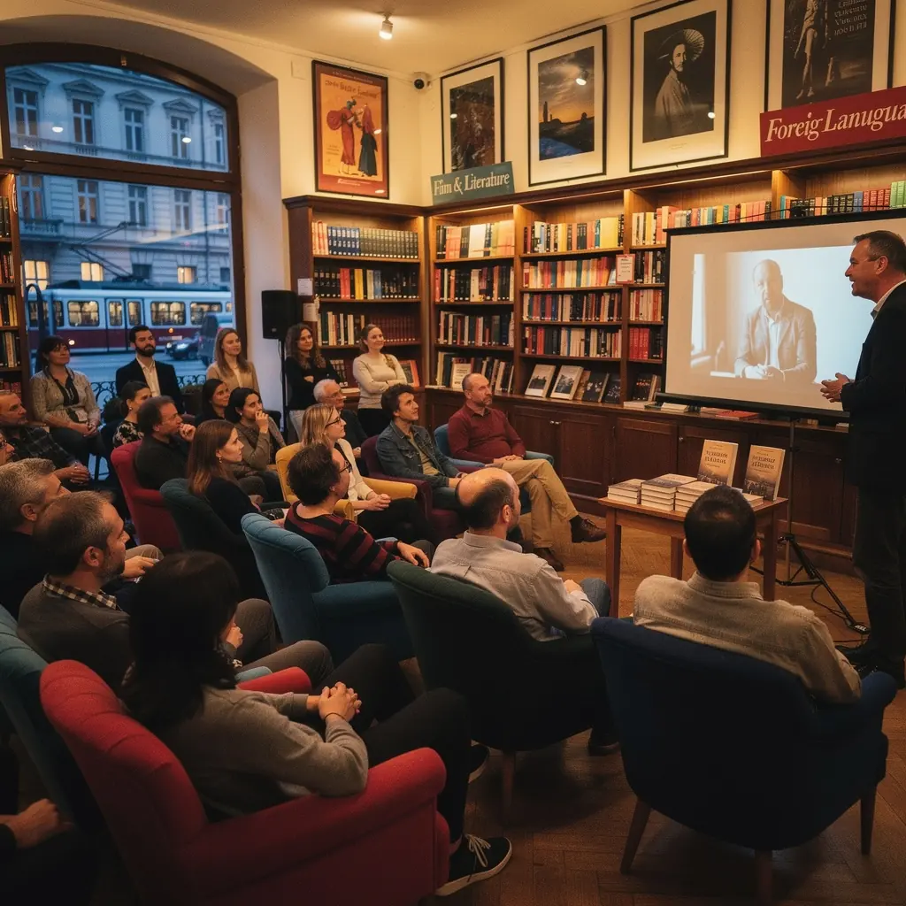 Regal mit einer Vielzahl von mehrsprachigen Büchern und Lernmaterialien für verschiedene Sprachen.
