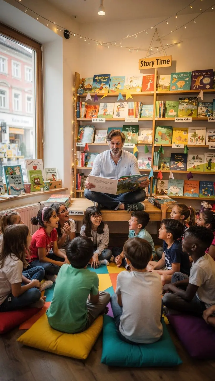 Eine Nahaufnahme von bunten Buchcovern mit Titeln in mehreren Sprachen.